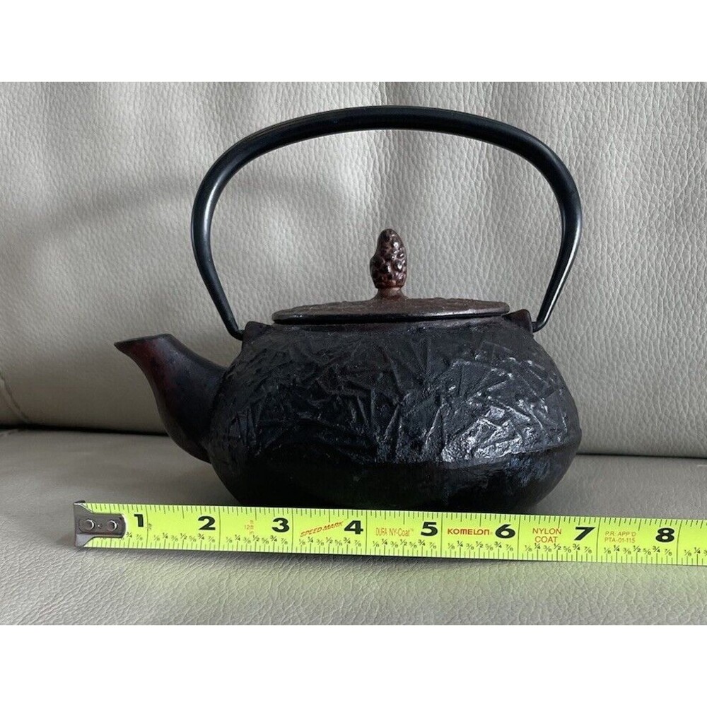 Vintage Japanese Cast Iron Teapot Tea Kettle stamped Enameled Pine Needle Acorn - Picture 5 of 9